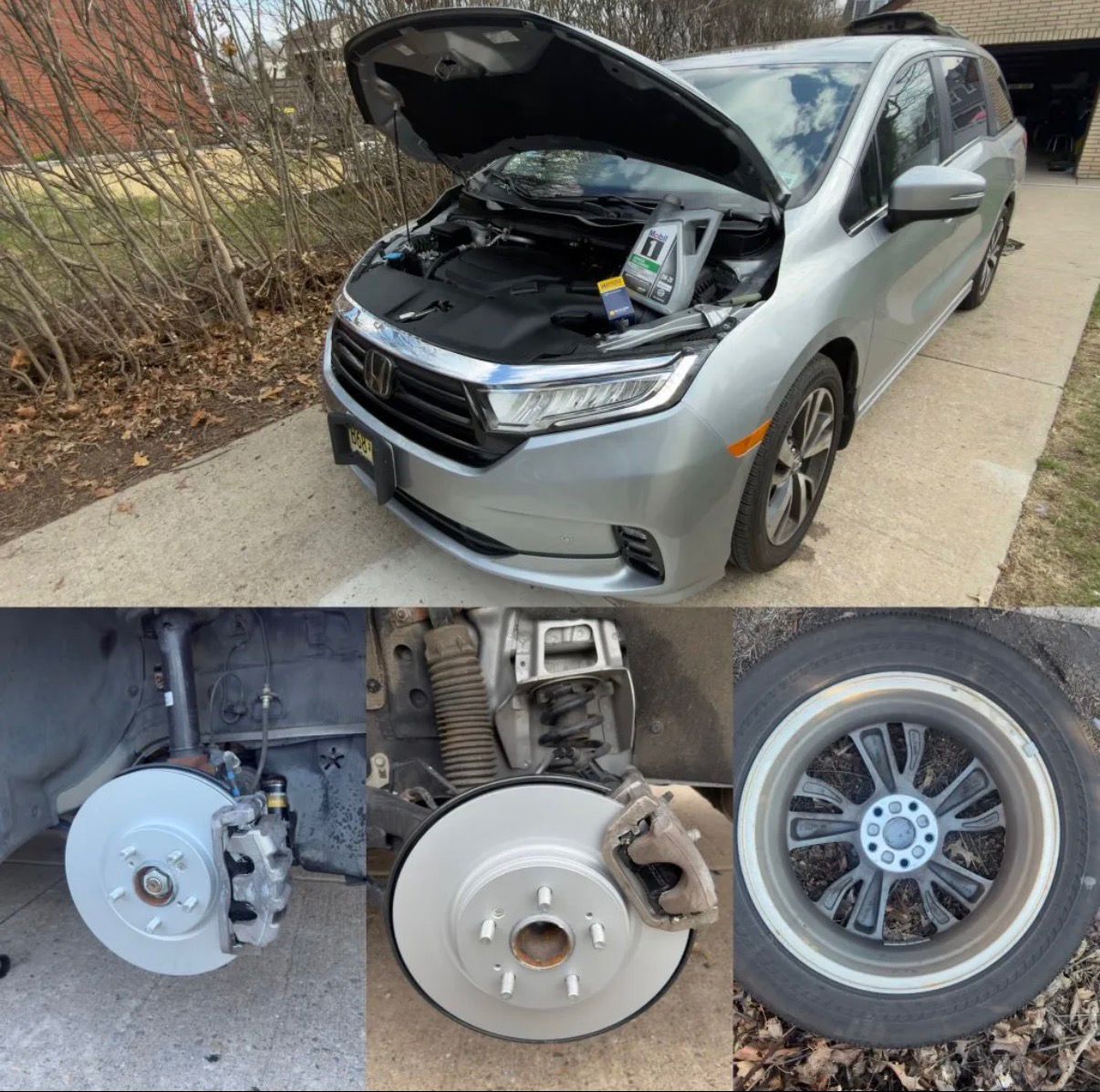 Silver minivan with brake rotor service photos