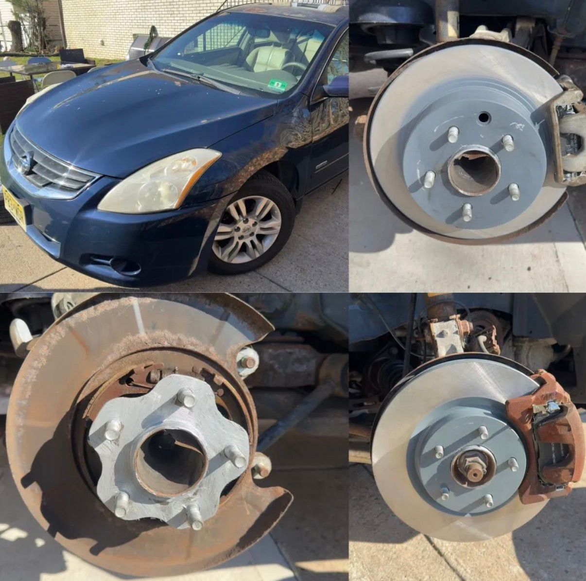 Blue sedan with new brake rotors